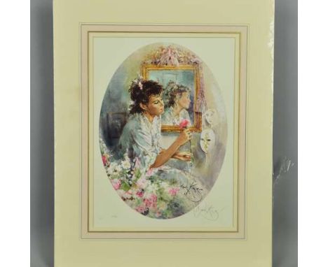 GORDON KING (BRITISH 1939), a limited edition print of a young woman holding a rose 161/850, signed and numbered in pencil wi