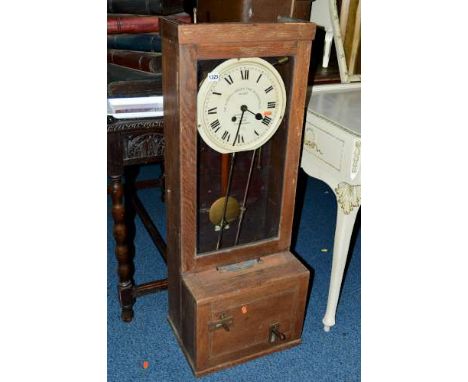THE GLEDHILL-BROOK TIME RECORDER LIMITED, an oak cased clocking in machine (back and key loose)