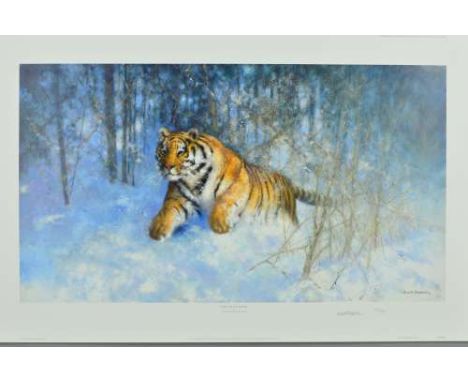 DAVID SHEPHERD (BRITISH 1931 - 2017) 'TIGER IN THE SNOW', a limited edition print 75/950, signed and numbered in pencil, unmo