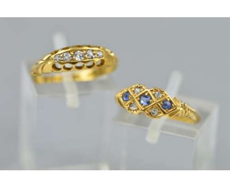 TWO EARLY 20TH CENTURY RINGS, to include an 18ct gold diamond graduated half hoop, estimated old eight and old Swiss cut diam