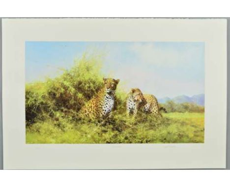 DAVID SHEPHERD (BRITISH 1931 - 2017) 'LEOPARDS', a limited edition print 156/350, signed, titled and numbered in pencil, unmo