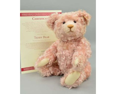 A BOXED LIMITED EDITION STEIFF 'BRITISH COLLECTORS 1997 TEDDY BEAR', No.01016/3000, No.654480, rose coloured long pile mohair