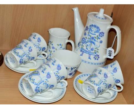 A TURI DESIGN SIX PLACE TEASET IN THE 'LOTTE' PATTERN, consisting cups, saucers, teapot, milk jug and sugar bowl, Turi Gramst