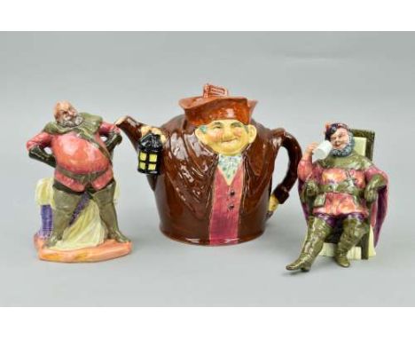 TWO ROYAL DOULTON FIGURES 'Falstaff' HN2054 and 'The Foaming Quart' HN2162, and a Royal Doulton character teapot, 'Old Charle