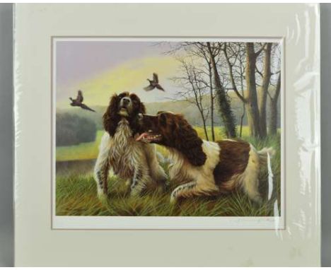 NIGEL HEMMING (BRITISH 1957) 'PARK DRIVE', a limited edition print 60/495 of a pair of Springer Spaniels, signed and numbered