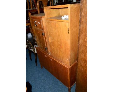 A TEAK TWO DOOR CABINET, and a two oak pot cupboards (3)