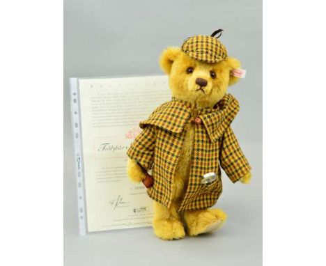 A BOXED LIMITED EDITION TEDDY BEAR STEIFF SHERLOCK HOLMES, No 563/1500, No 655517, golden mohair, fully jointed, wearing a tw