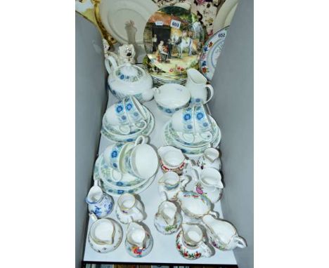 A SELECTION OF CERAMIC ITEMS, to include a six place Wedgwood 'Clementine' tea set, twelve miniature Royal Worcester jugs, a 