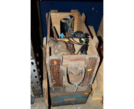 TWO VINTAGE WOODEN TOOL/AMMUNITION BOXES WITH TOOLS