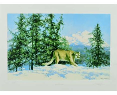 DAVID SHEPHERD (BRITISH 1931 - 2017) 'MOUNTAIN LION', a limited edition print 124/350, signed and titled and numbered in penc