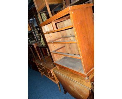 AN OAK G PLAN BRANDON STYLE DRESSING TABLE, an Edwardian display cabinet (sd), an oak drop leaf table, a pine chest of drawer