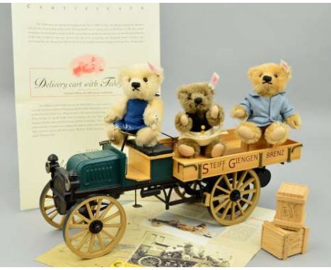 A BOXED LIMITED EDITION STEIFF, 'DELIVERY CART WITH TEDDY BEARS', No 01079/1200, No 038914, cart modelled as a scale of 1:18,