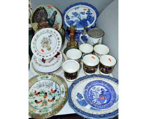 A SELECTION OF CERAMIC ITEMS ETC, to include twelve Spode Christmas plates dated 1970-1981, Spode commemorative footed beaker