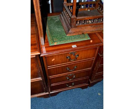 A REPRODUCTION MAHOGANY TWO DRAWER FILE CABINET, approximate size width 55cm x depth 61cm x height 78cm (key)