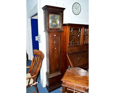 A GEORGE III OAK CASED LONGCASE CLOCK, 30 hour movement, the brass and silvered dial, with Roman numerals and subsidiary date