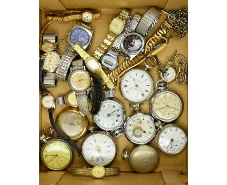 A SELECTION OF WRISTWATCHES AND POCKET WATCHES, to include nine pocket watches, thirteen wristwatches, an expandable strap, t