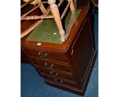 A MODERN MAHOGANY TWO DRAWER FILING CABINET, with green leather top (sd) (key)