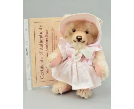 A LIMITED EDITION STEIFF 'MY DOLL HOUSE SOUTHERN BEAR', No 836/1000, No 6503522, pink mohair wearing bloomers, dress and bonn