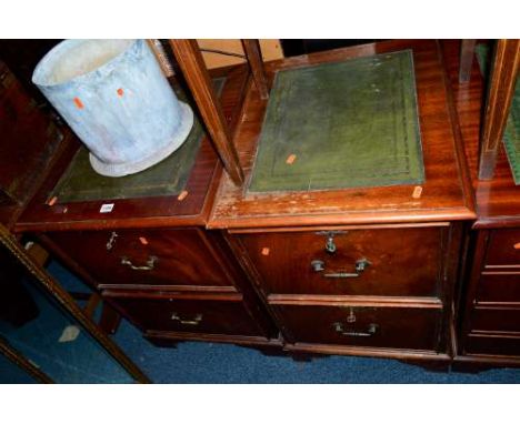 A REPRODUCTION TWO DRAWER FILE CABINET, approximate size width 55cm x depth 61cm x height 78cm, together with a similar file 