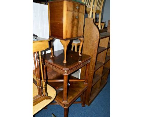 TWO REPRODUCTION MAHOGANY OCCASIONAL TABLE, and a walnut bedside cabinet (3)