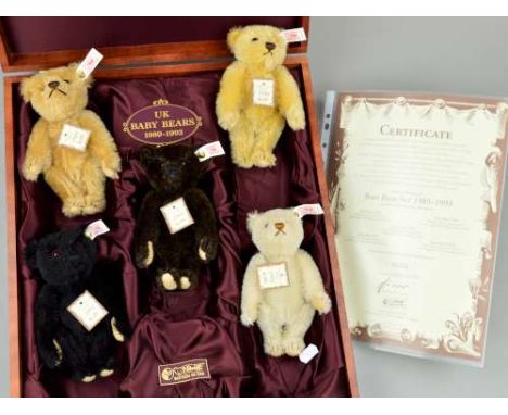 A BOXED LIMITED EDITION STEIFF 'BABY BEAR SET 1989-1993', No 1151/1847 No 654497, comprising five small teddy bears with ches