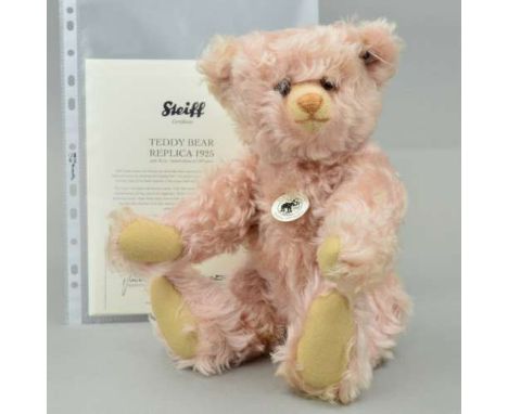 A BOXED LIMITED EDITION STEIFF TEDDY BEAR REPLICA 1925, No 667/1925, No 408731, pink mohair, fully jointed, approximate heigh