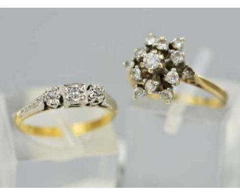 TWO DIAMOND RINGS, to include a mid 20th Century three stone diamond ring, estimated eight cut diamond weight 0.06ct, ring si