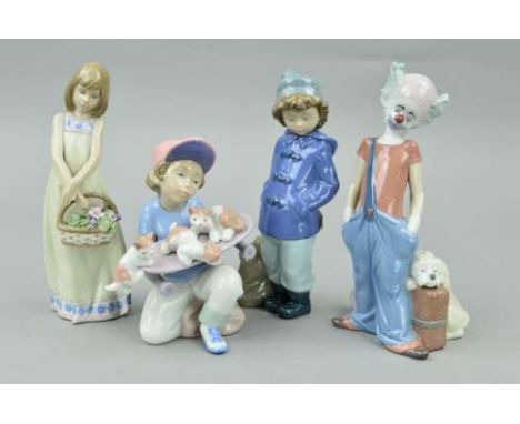 THREE LLADRO FIGURES AND ONE NAO FIGURE, to include boxed 'Destination Big Top' (Event figurine 1996) No 6245, depicting clow