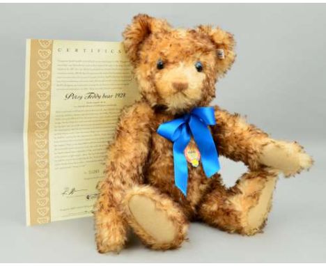 A BOXED LIMITED EDITION STEIFF 'PETSY TEDDY BEAR 1928', No 01283/3000, No 407383, brown tipped mohair, fully jointed, wearing