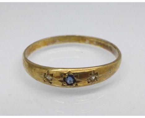 A 9ct gold, sapphire and diamond ring, 1.2g, N