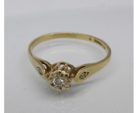 A 9ct gold and diamond ring, 1.1g, J