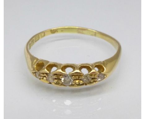 An 18ct gold five stone diamond ring, Birmingham 1903, 2.8g, Q