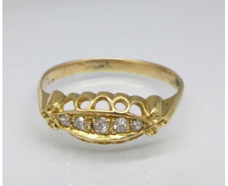 An antique 18ct gold and five stone diamond ring, 2.7g, S