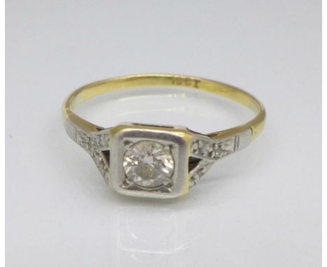 An 18ct gold and diamond Art Deco ring, 2.3g, O