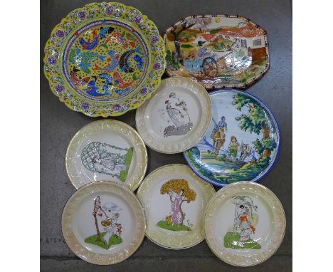 A set of six Royal Worcester Palissy plates and three continental dishes