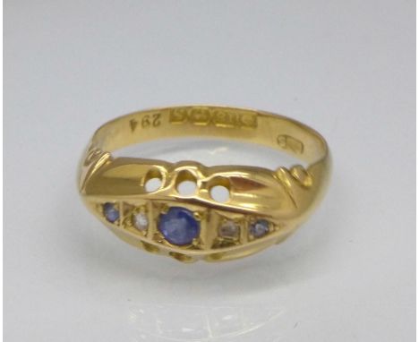 An 18ct gold, sapphire and diamond ring, Birmingham 1917, 2.5g, M