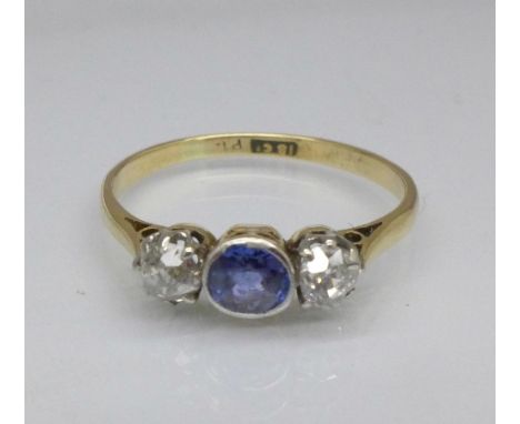 An 18ct gold, sapphire and diamond ring, 1.7g, M