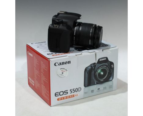 Cameras - a Canon EOS 550D EF-S 18-55 IS II kit, boxed with charger and instructions manual 