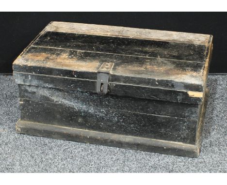 A pine tool trunk, hinged top, 34cm high, 79cm wide. 