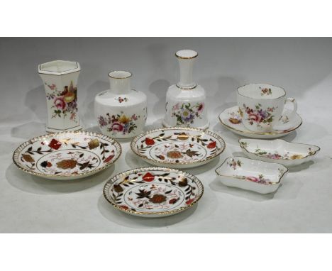 A Royal Crown Derby Posie pattern hexagonal vase, bell, cup and saucer, trinket trays; an A692 pattern saucer, two others; qt