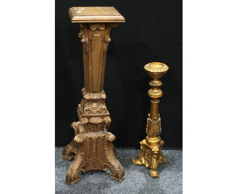 A gesso type jardiniere stand, 92cm; another similar pricket type stick, 64cm (2) 