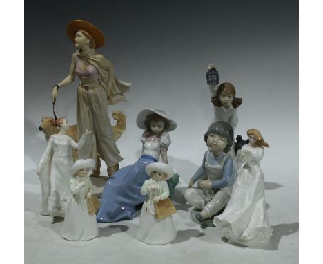 Two Royal Doulton figures, Almost Grown, HN3425; others, Wisdom, HN4083; Sentiments, HN3390; Royal Doulton Clasique Kate, CL3