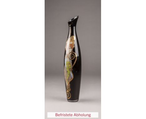 DEKORATIVE KÜNSTLERVASE MIT GUSTAV KLIMTS 'WASSERSCHLANGE I' Deutschland, Goebel, Artis Orbis Glas, farblos mit schwarzem Unt