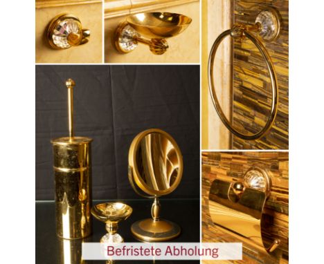 9-TEILIGES SET VON BAD-ACCESSOIRES wohl Italien, wohl Scic Haus, Arredo Bagno, Anfang 21. Jh. Messing, vergoldet, mit farblos