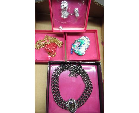 Butler &amp; Wilson Blue steel necklace with double flat curb links and heart shaped centre, Butler &amp; Wilson powder compa