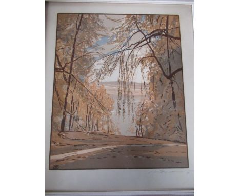 English school (mid 20th Century) wooded pathway, colour print, indistinctly signed in pencil &amp; dated 71, 39 x 33, simila
