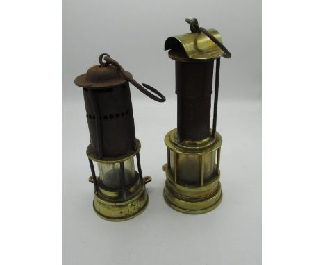 19th C Gibson &amp; Ilkeston brass and steel miners safety lamp H25cm, and a smaller miners safety lamp with stamped no:40 H2