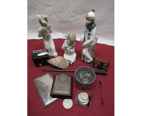 Nao figurine of a young girl holding a doll, two similar Cascades figurines, a Swarovski lead crystal figure (AF) and other d