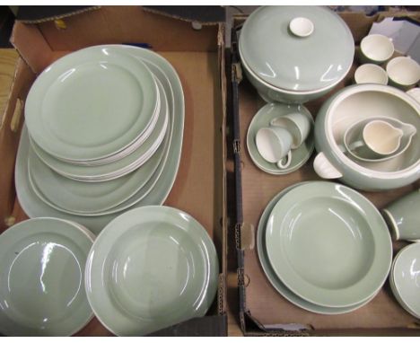 Comprehensive Poole pottery green glazed coffee and dinner service comprising tureens, plates etc (2 boxes) 