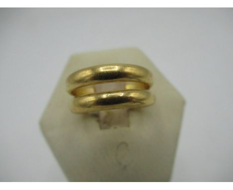 Hallmarked 22ct gold wedding band P&amp;W, Birmingham Size K, 4.2g and a hallmarked 22ct gold wedding band H.A Birmingham, Si